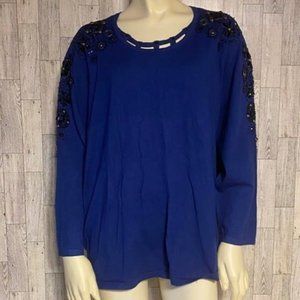 Afred Dunner Women's Royal Blue Sweater w/Embellishments on neck and Sleeves 2X